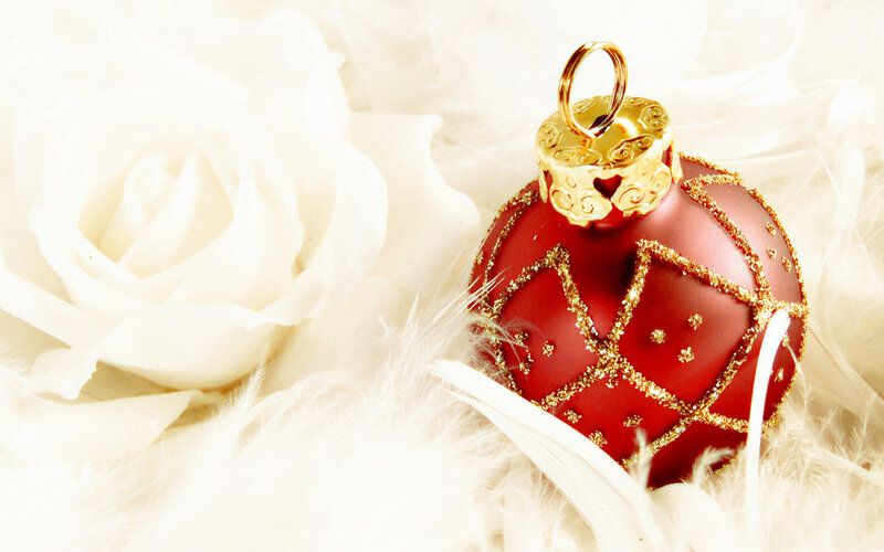 Red Ornament with White Rose — Festive