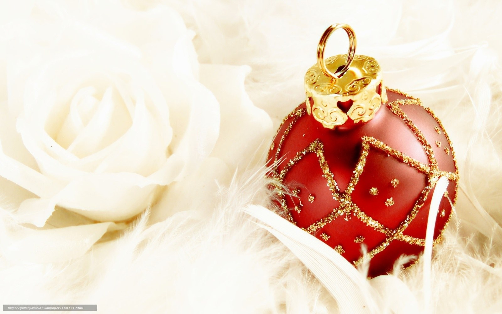 Red ornament with white rose