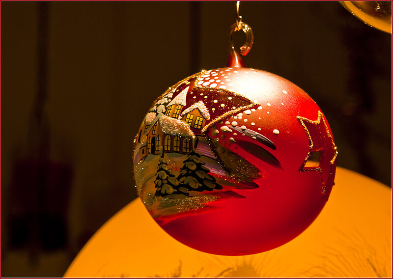 Red Ornament with Winter Scene