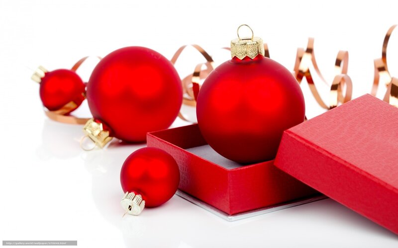 Red ornaments and gift box
