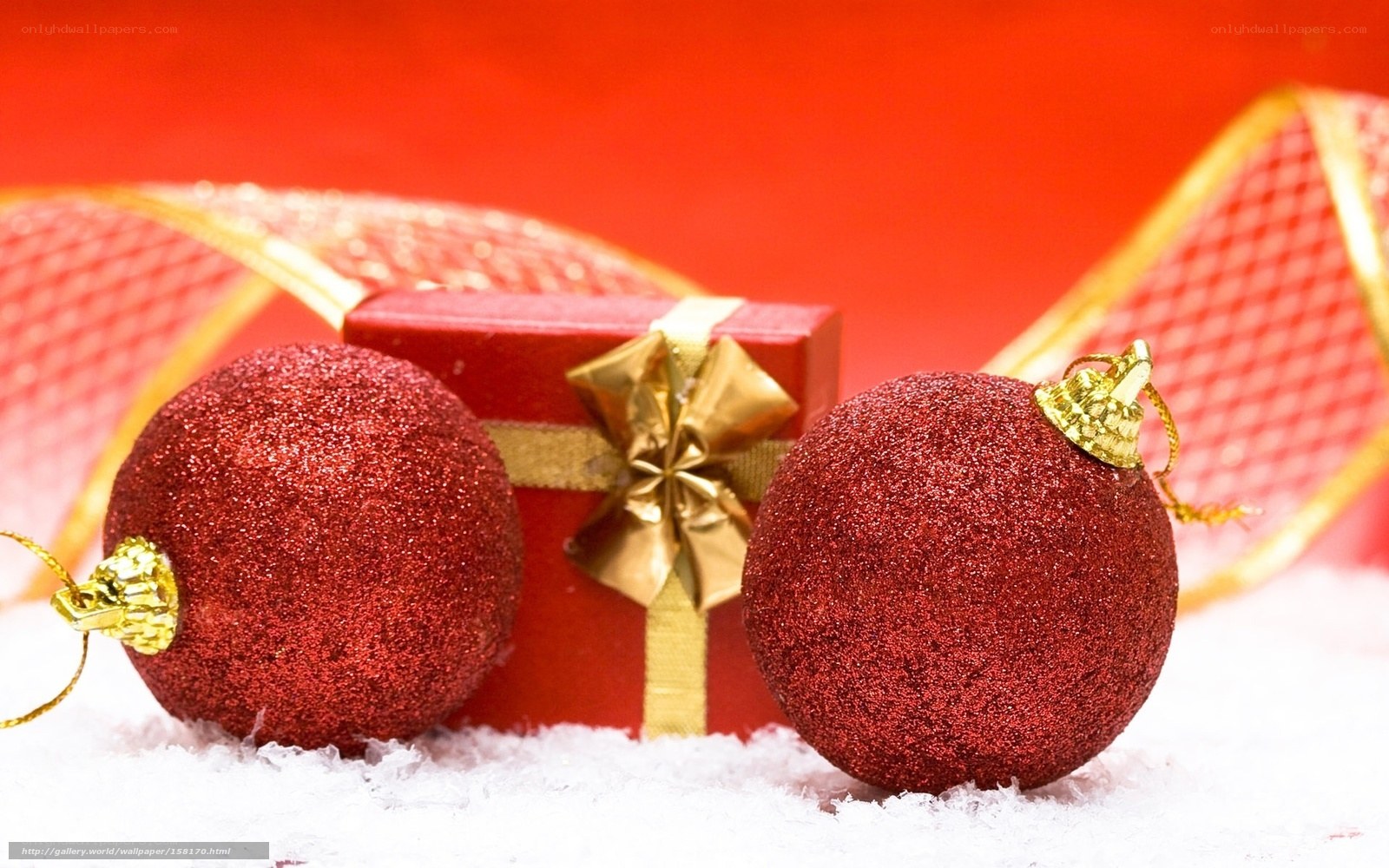 Red ornaments and gift box