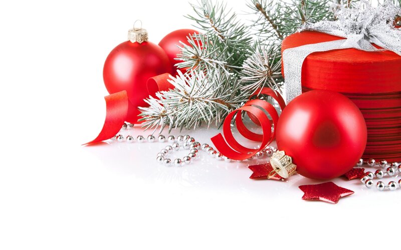 Red Ornaments and Gift — Festive, Winter