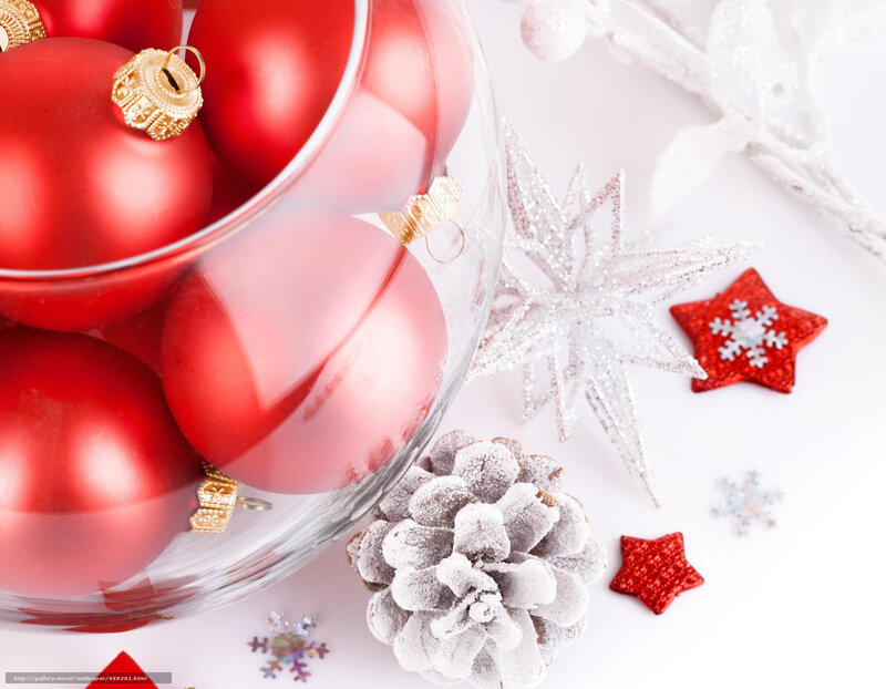 Red ornaments and holiday decor