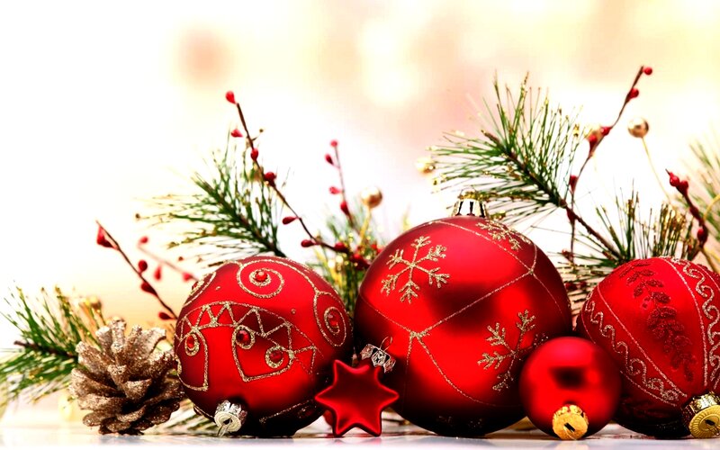 Red Ornaments and Pine — Festive
