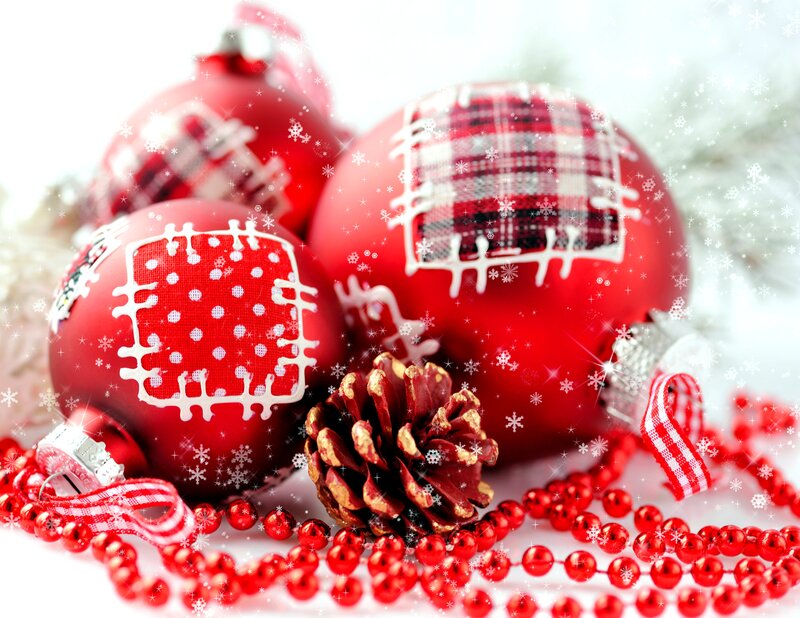 Red Ornaments and Pinecone — Festive