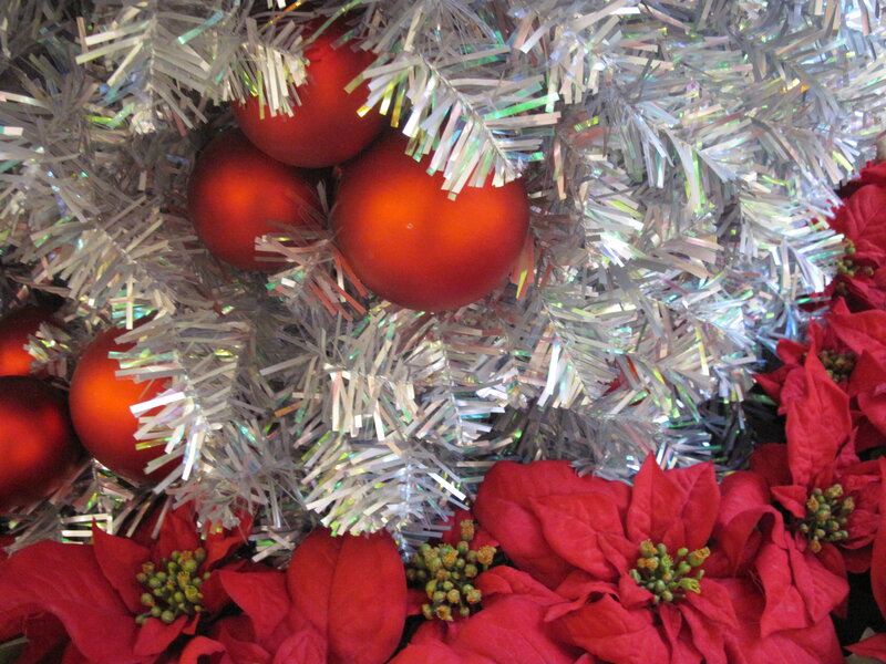 Red Ornaments and Poinsettias