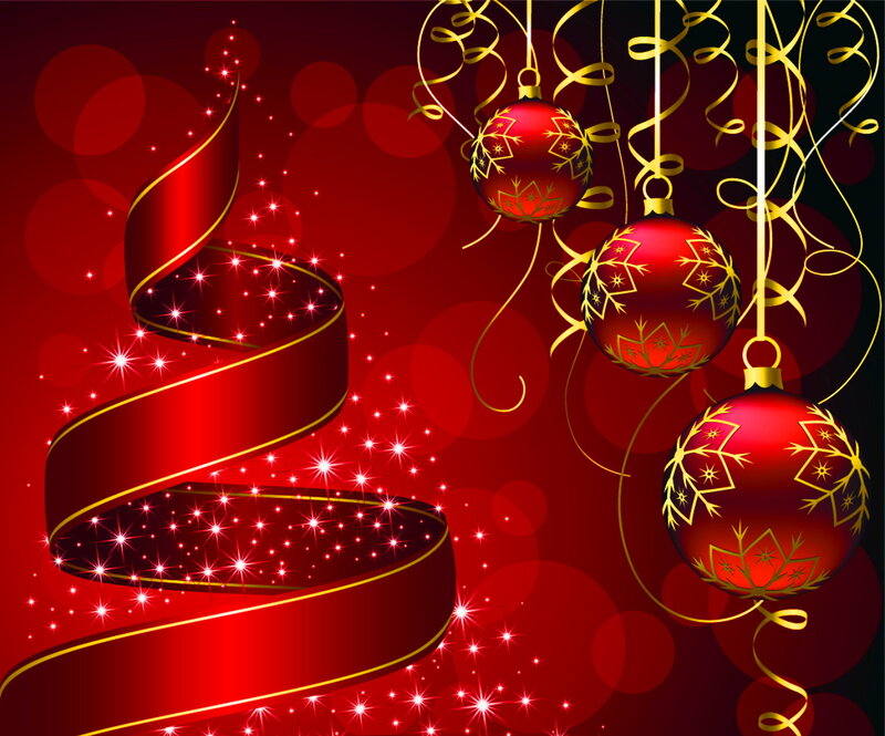 Red Ornaments and Ribbon
