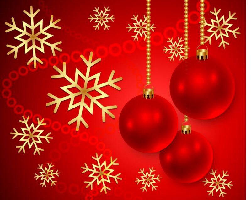 Red Ornaments and Snowflakes — Festive, Winter, Vector Art