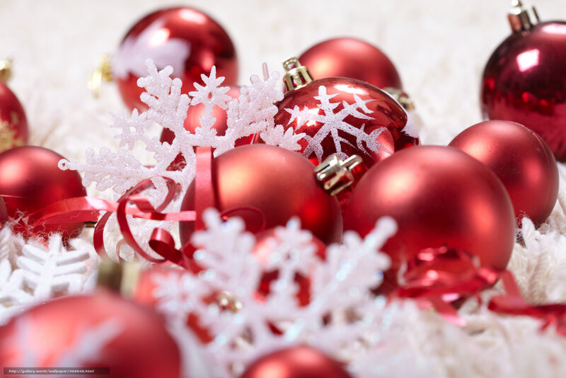 Red ornaments and snowflakes