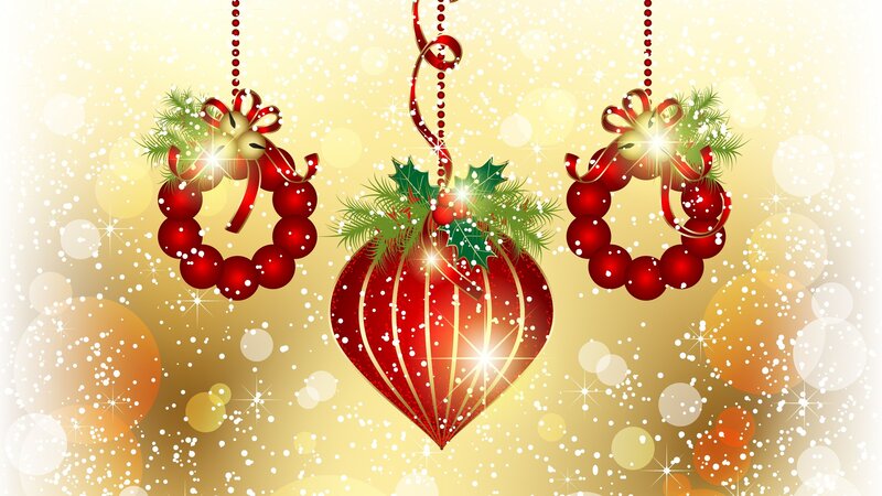 Red Ornaments Hanging — Festive, Winter, Digital Art