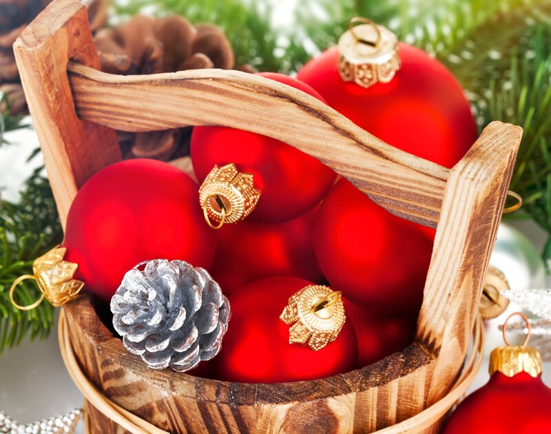 Red Ornaments in Basket