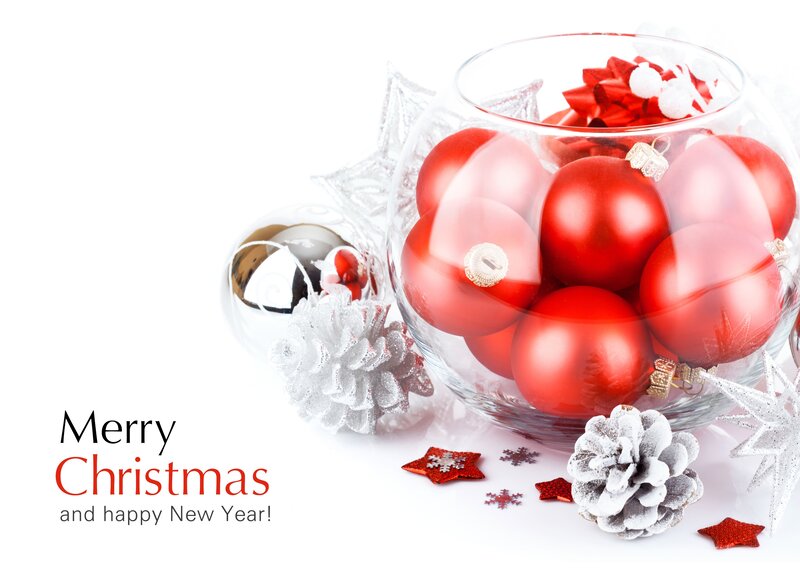 Red Ornaments in Glass Bowl — Festive