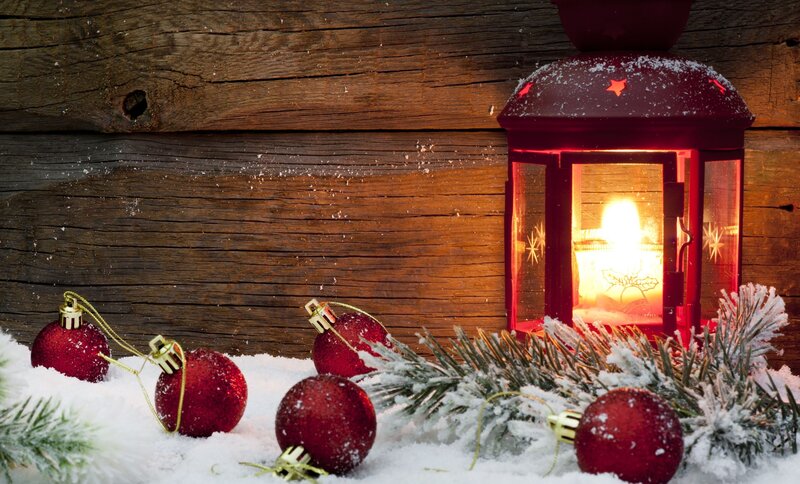 Red Ornaments in Snow — Cozy