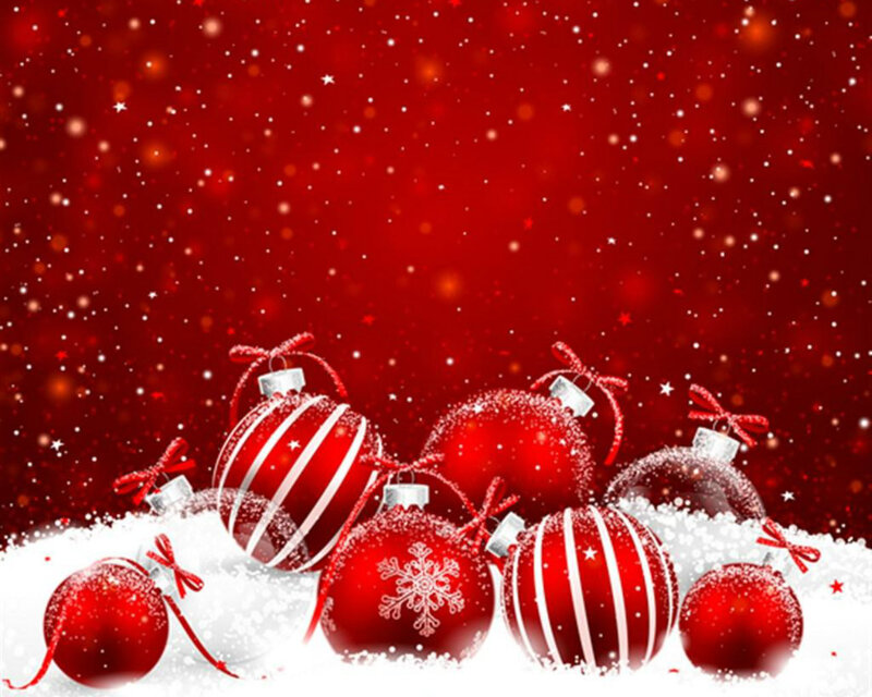 Red Ornaments in Snow — Festive, Winter, Digital Art, Stars