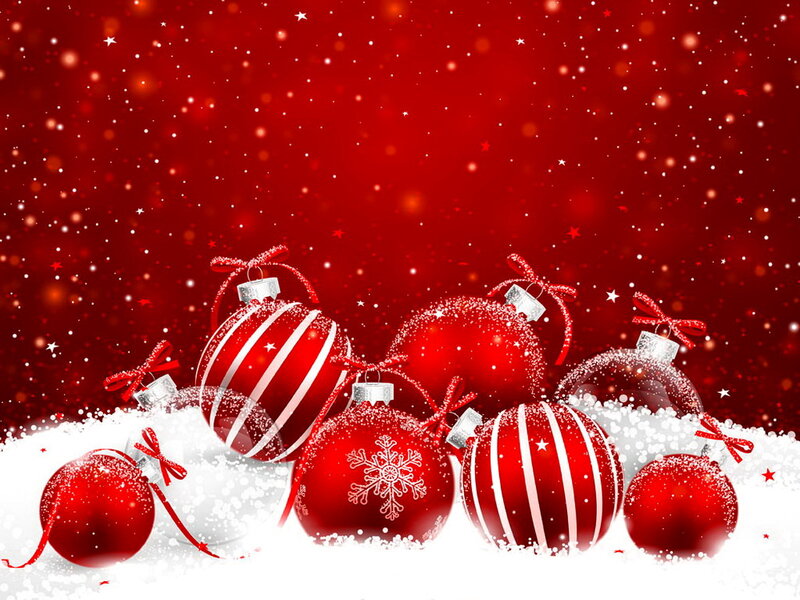 Red Ornaments in Snow — Festive, Winter, Digital Art