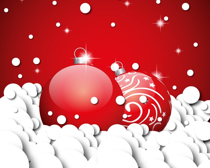 Red Ornaments in Snow — Festive, Winter, Vector Art