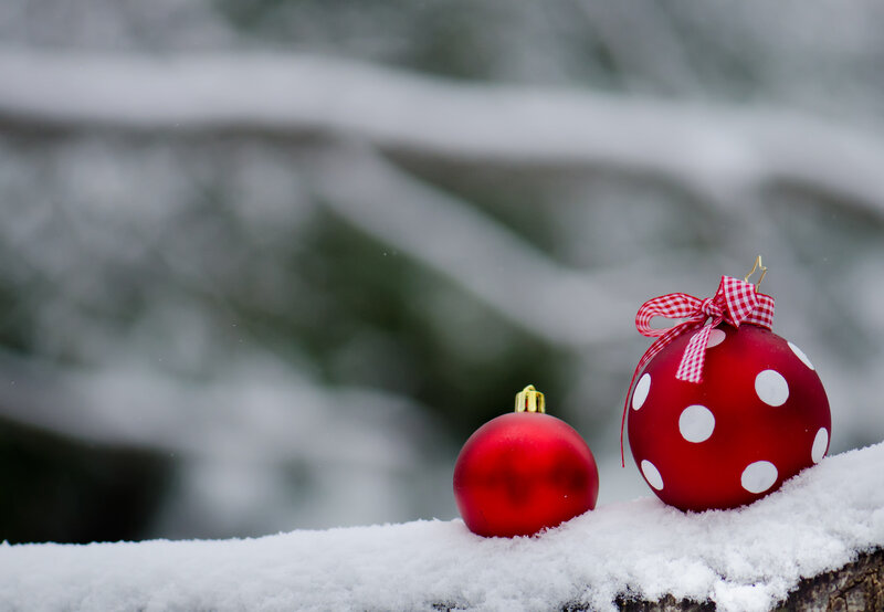 Red Ornaments in Snow — Peaceful