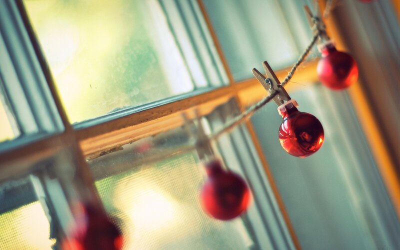 Red ornaments on a string