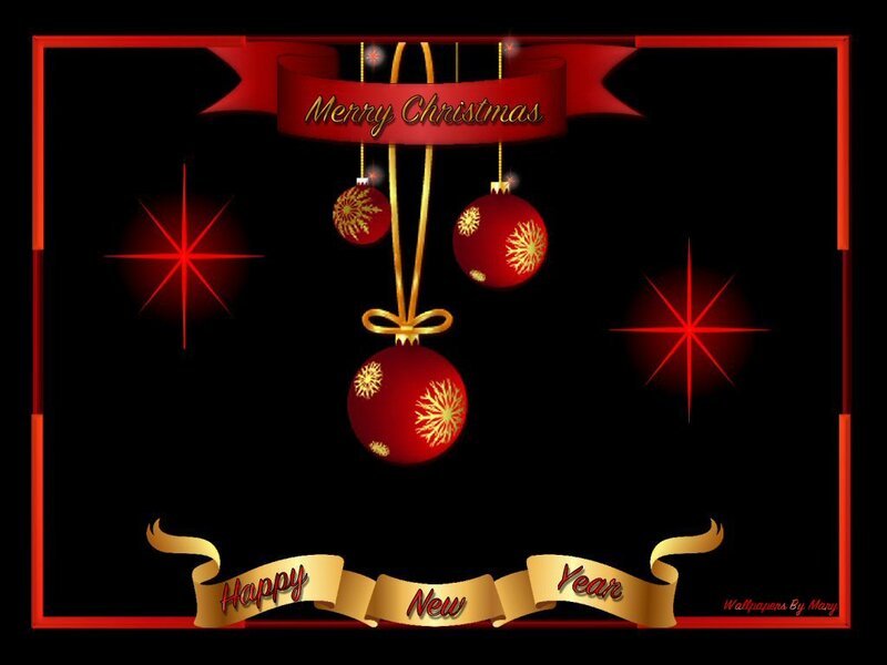 Red Ornaments on Black — Festive, Night, Digital Art