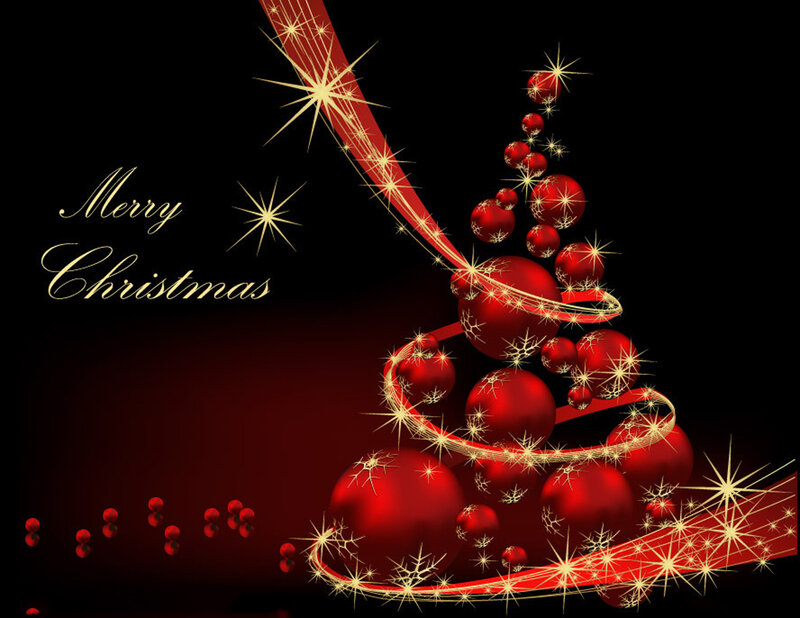 Red Ornaments on Black — Festive, Night