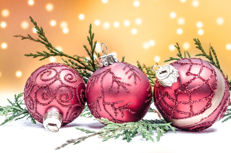 Red Ornaments on Branches — Festive
