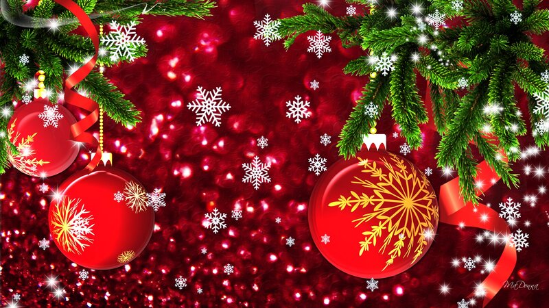 Red Ornaments on Branches