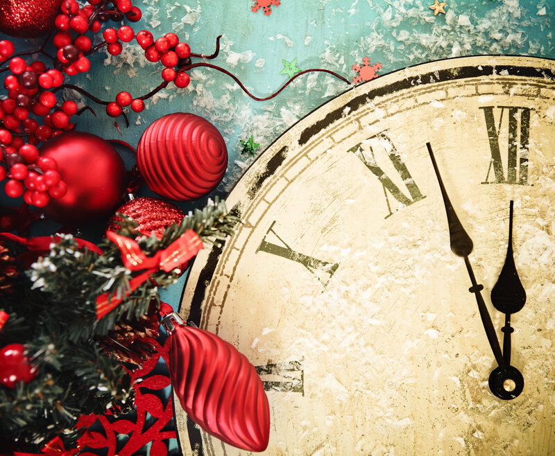 Red Ornaments on Clock