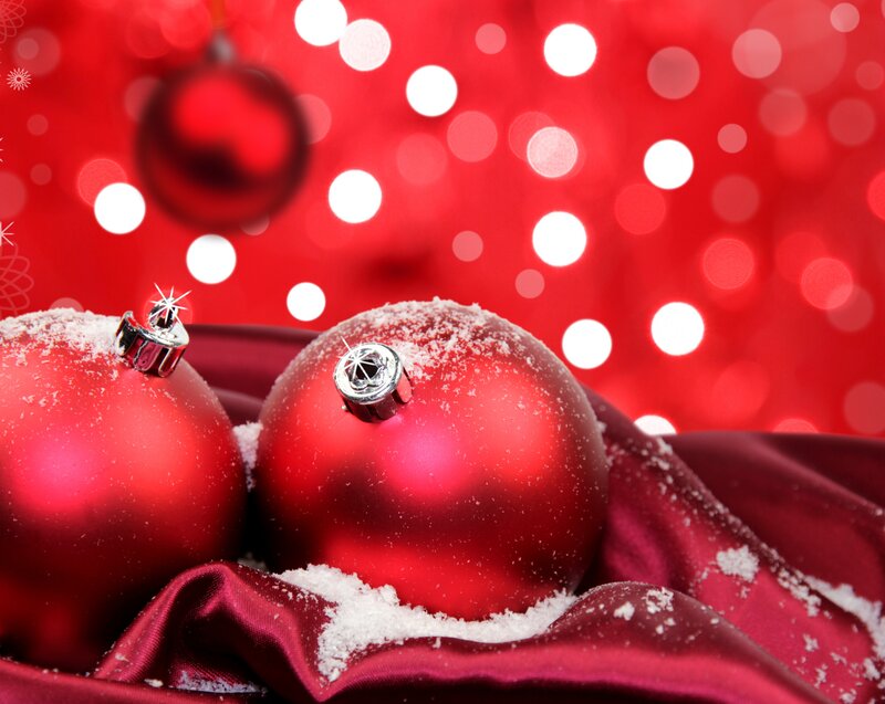 Red Ornaments on Fabric — Festive, Winter