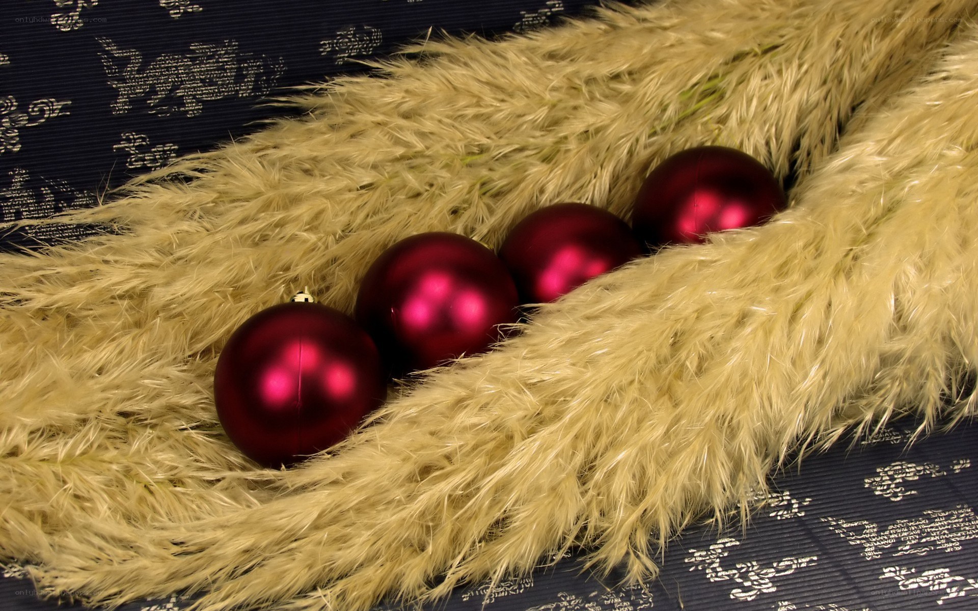 red ornaments on fur