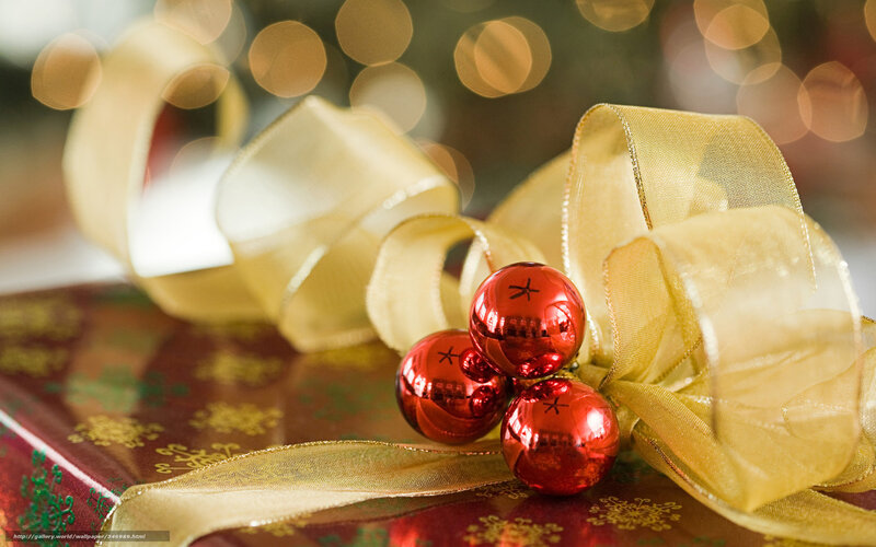 Red Ornaments on Gift — Festive