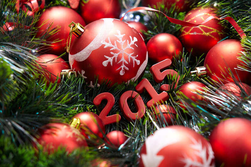 Red Ornaments on Green Branches