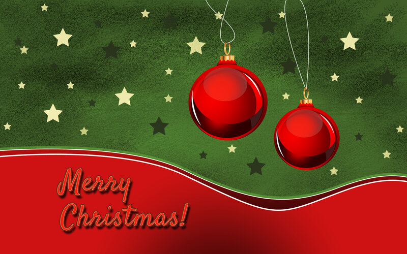 Red Ornaments on Green — Festive