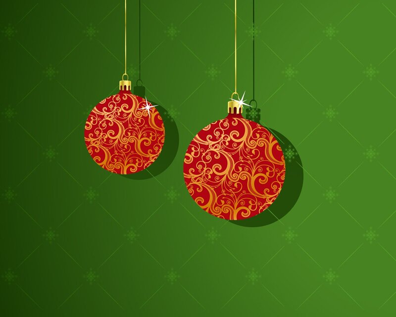 Red Ornaments on Green — Festive, Winter, Vector Art