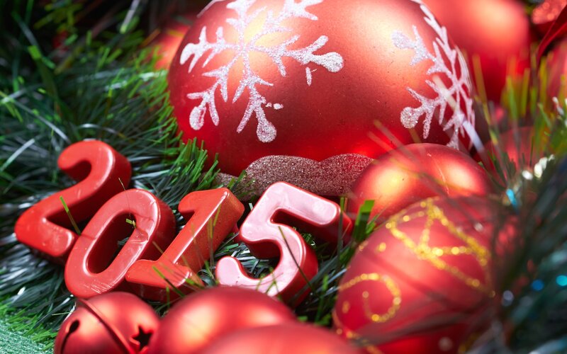 Red Ornaments on Greenery — Festive, Winter