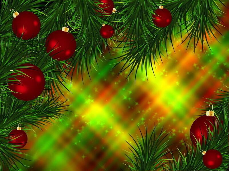 Red Ornaments on Pine Branches — Green