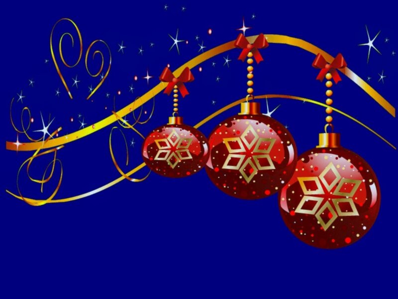 Red Ornaments on Ribbon — Blue