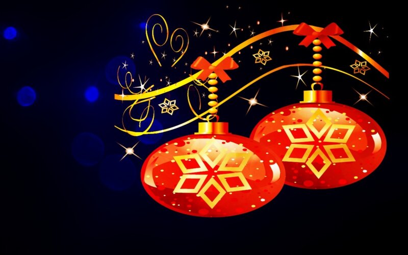 Red Ornaments on Ribbon — Festive, Night