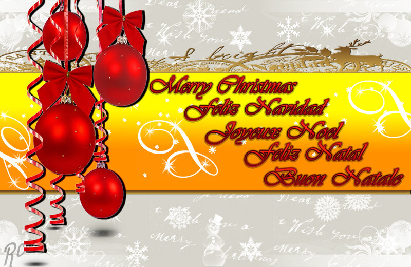 Red Ornaments on Ribbon — Festive