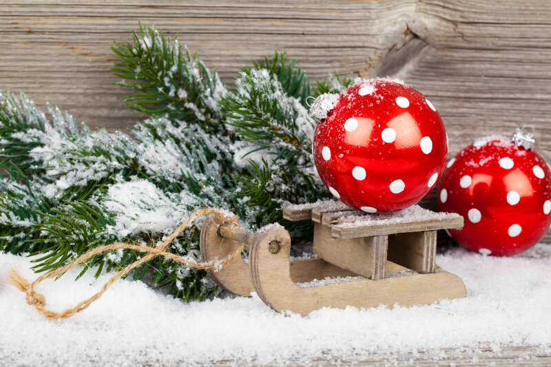 Red Ornaments on Sled — Festive