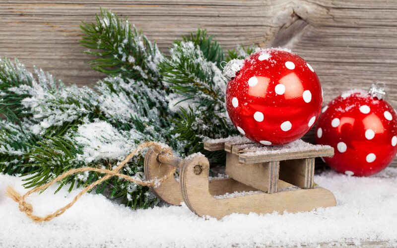Red Ornaments on Sled