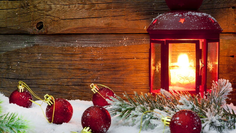 Red Ornaments on Snow — Cozy