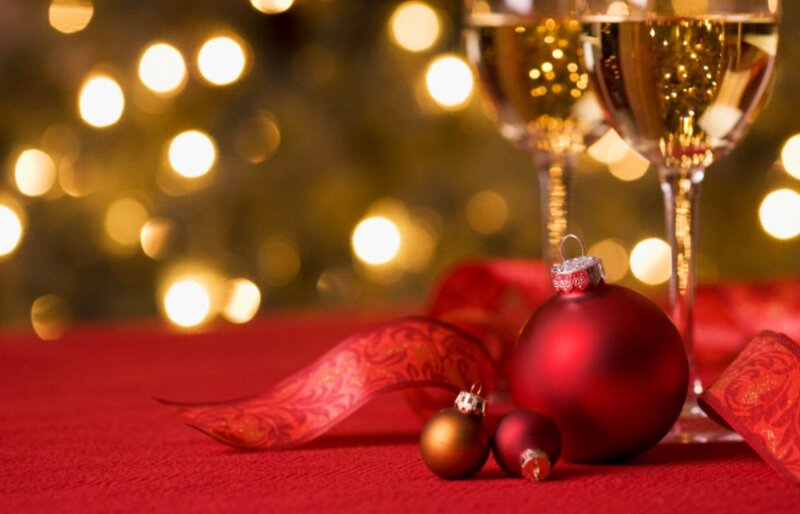 Red Ornaments on Table — Festive
