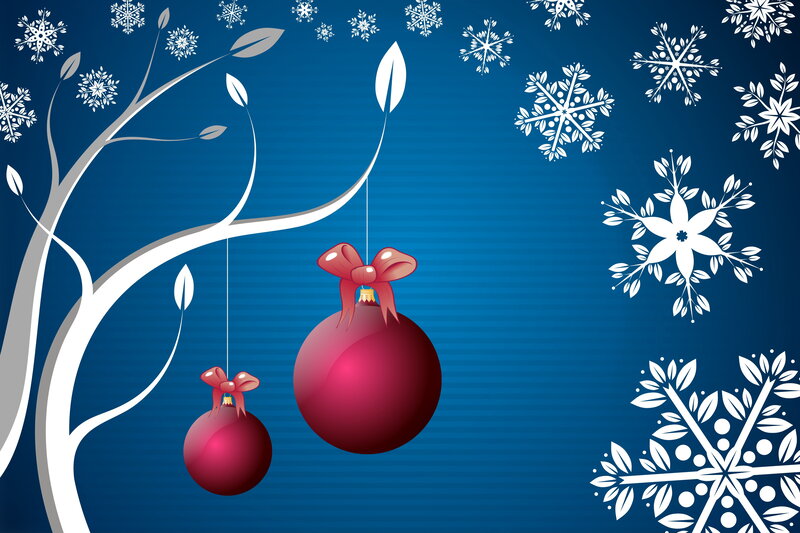 Red Ornaments on Tree — Blue