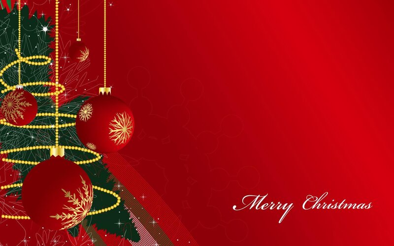 Red Ornaments on Tree — Festive, Winter, Vector Art, Snowflakes