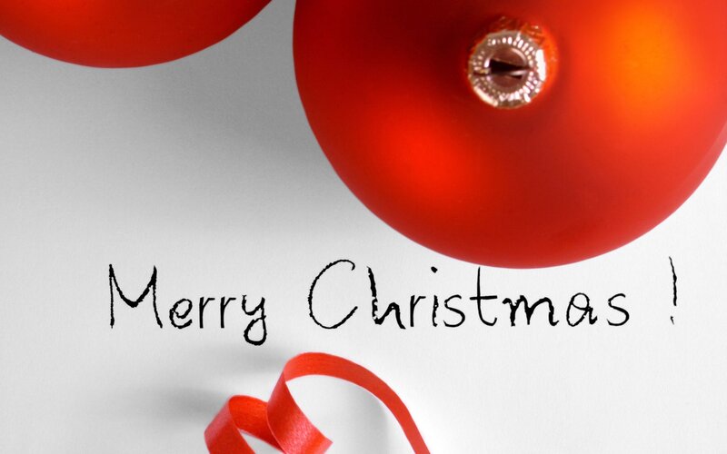 Red Ornaments on White — Festive
