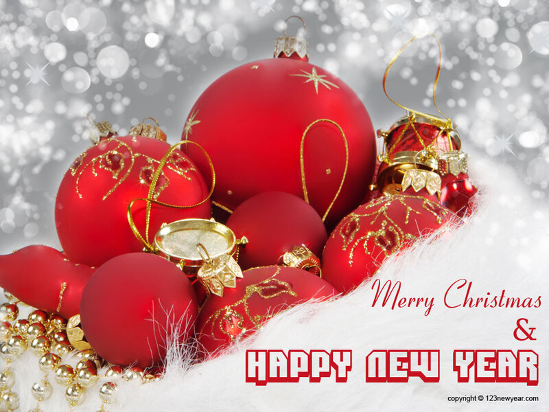 Red Ornaments on White Fur — Festive, Winter