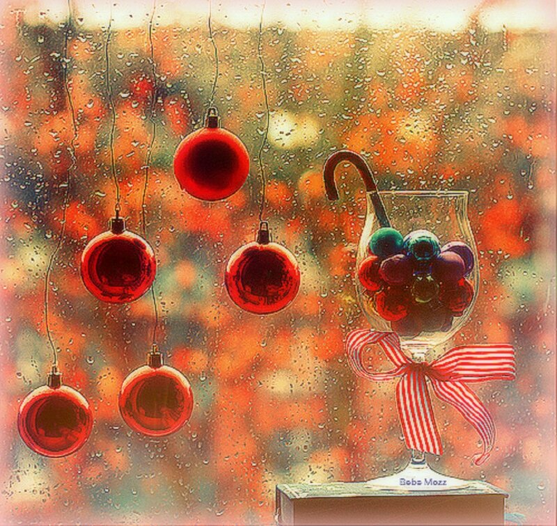 Red Ornaments on Window