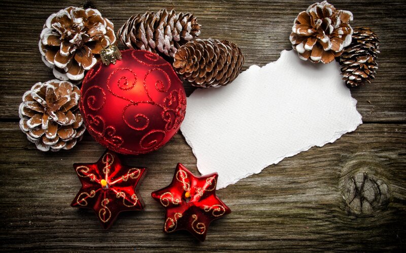 Red Ornaments on Wood