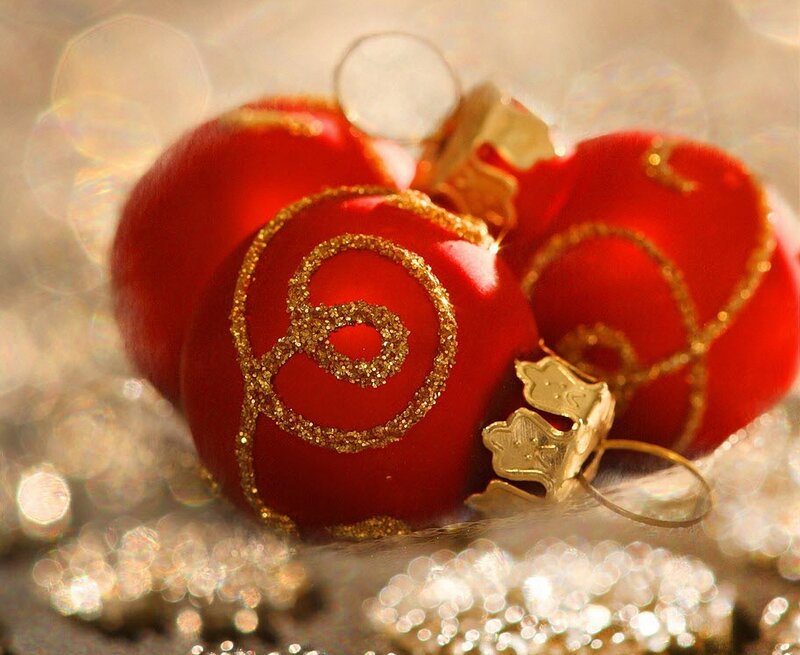 Red Ornaments with Gold Glitter