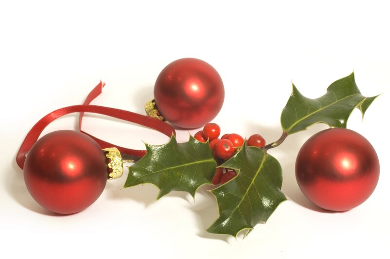Red Ornaments with Holly